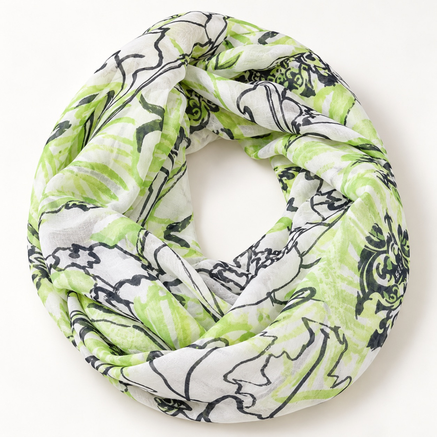 Baumwoll-Seiden-Loop Grün mit Blumenprint – OBERMUTTI